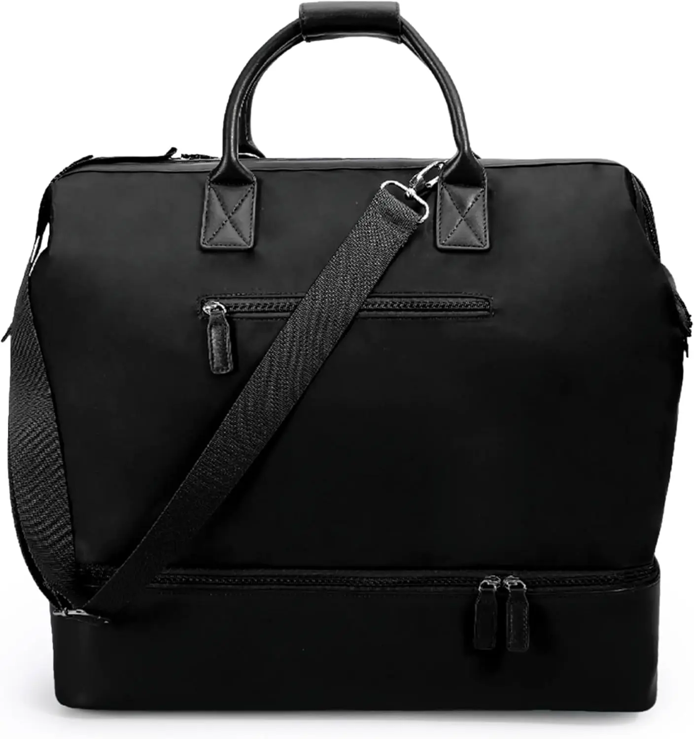 Large Travel Duffel Bag with Trolley Sleeve, Separate Shoe Compartment & Laptop Pocket for Airplane, Gym, Trips - Jet Black