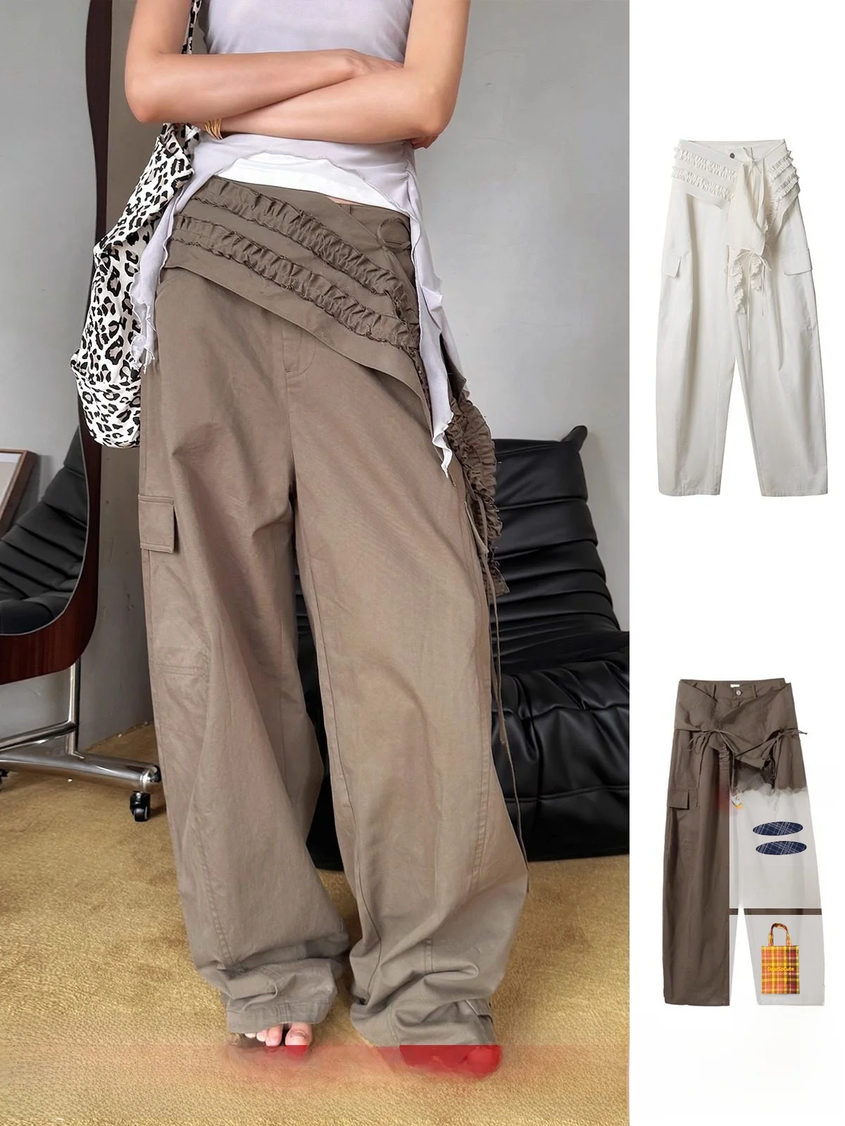 

Брюки-баллоны Brand Workwear Sanard Split Handpied Store DEARSOCUTE, повседневные, прямого кроя, из смесового хлопка, женские