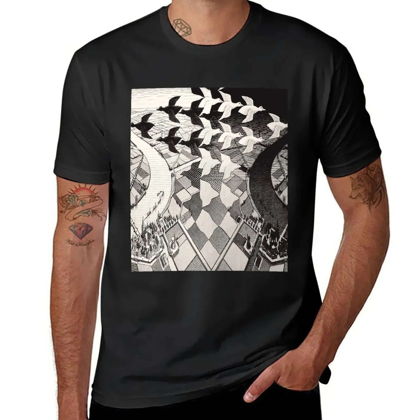 New M.C. Escher T-Shirt Short sleeve korean fashion fitted t shirts for men