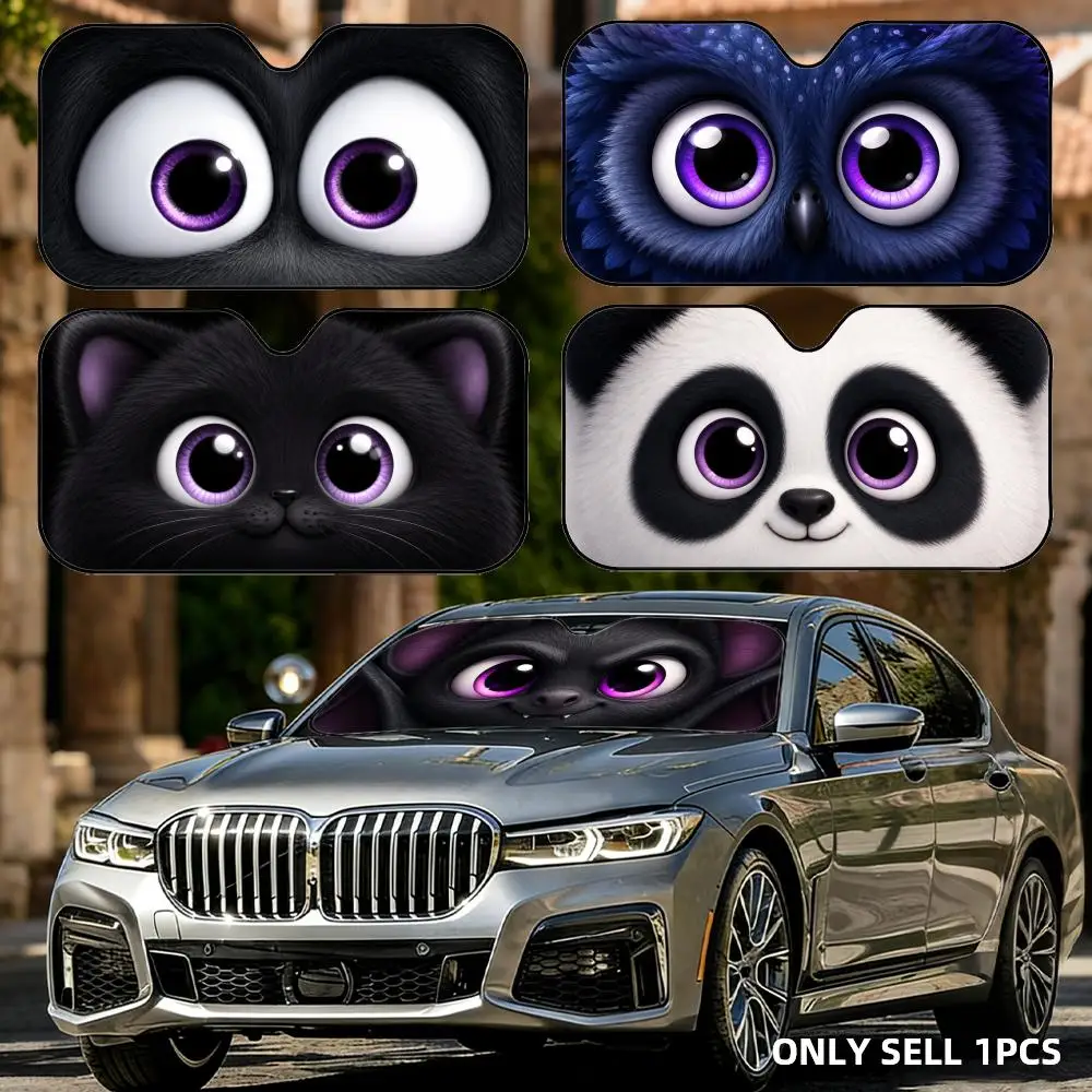 Adorable animal eyes Sun Visor Foldable Aluminum Foil Car Windshield Sun Shade - UV Protection & Heat Insulation Visor