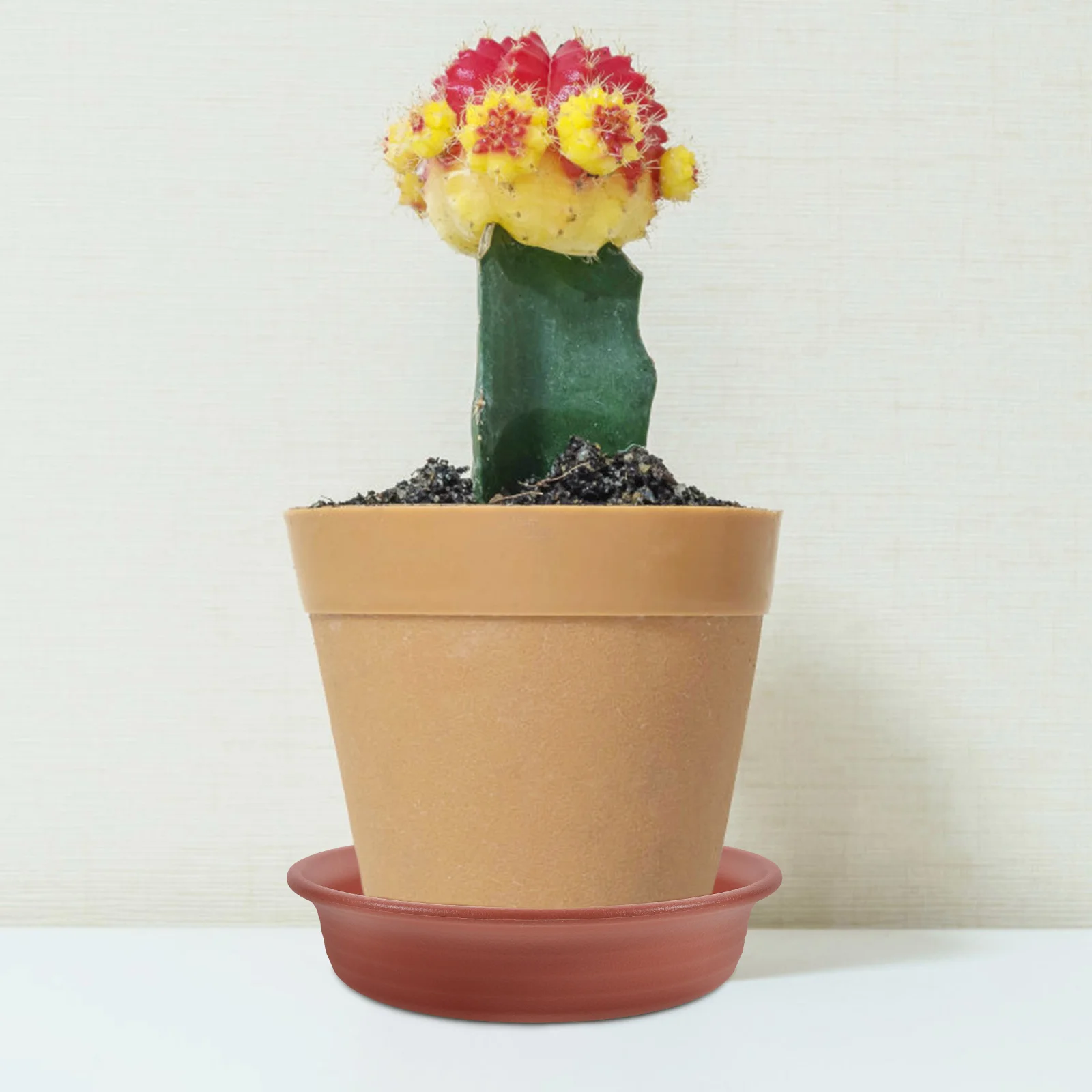 

2Pcs Resin Tray for Hanging Basket Potted Plants Tea Color Flower Drainage Saucer Plant Water Tray Multi Use Garden Supplies