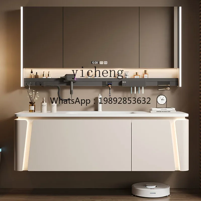 

W13-Corian integrated basin bathroom cabinet combination custom solid wood modern washbasin