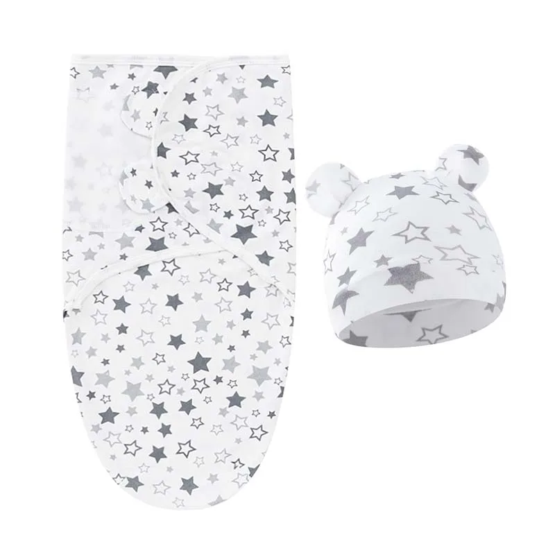 Baby Blanket Hat Set Cartoon Printed Cotton Newborn Swaddle Adjustable Infant Blankets Wraps Applicable All Seasons 0-6 Months, image 8