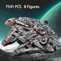 7541pcs Hot Toys UCS Space War Plan Luxury Millennium Big Falcon Space Ship 75192 Spacecraft Assemble Puzzle Model Birthday Gift