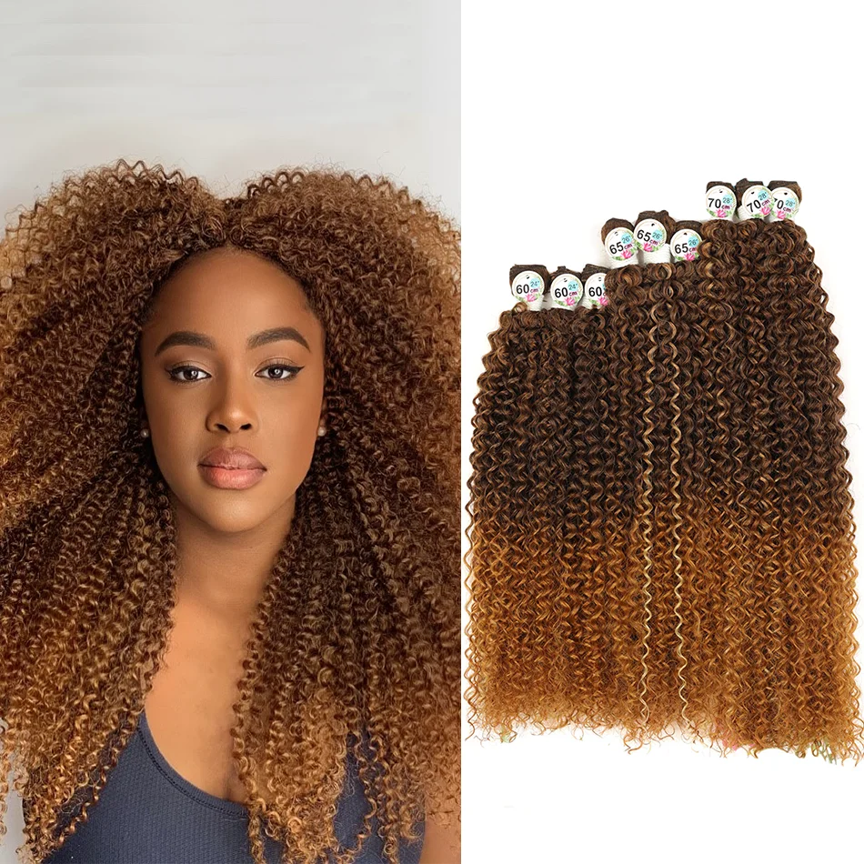 

Синтетические вьющиеся пучки волос 24 26 28 дюймов Афро-кудрявые вьющиеся органические волосы для наращивания 9 шт. Коричневые плетеные волосы на всю голову