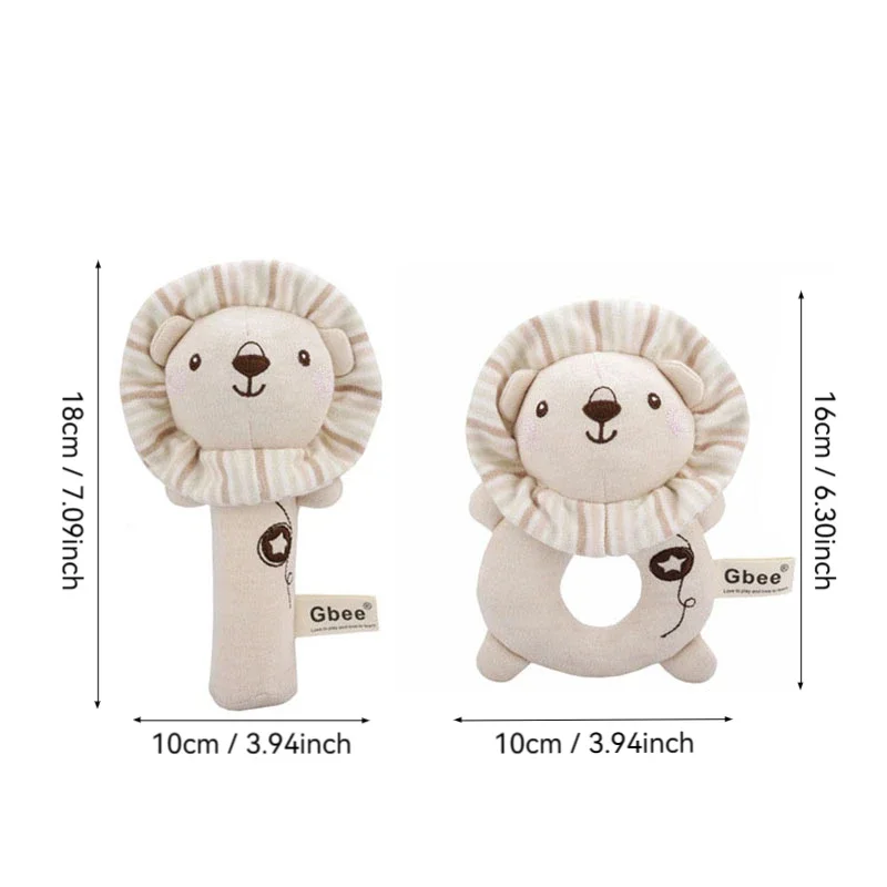 Tecido que pode produzir som, manivela de bebê com preenchimento de algodão orgânico, boneca calmante para recém-nascidos, sino de mão de brinquedo para bebês de 0 a 1 ano
