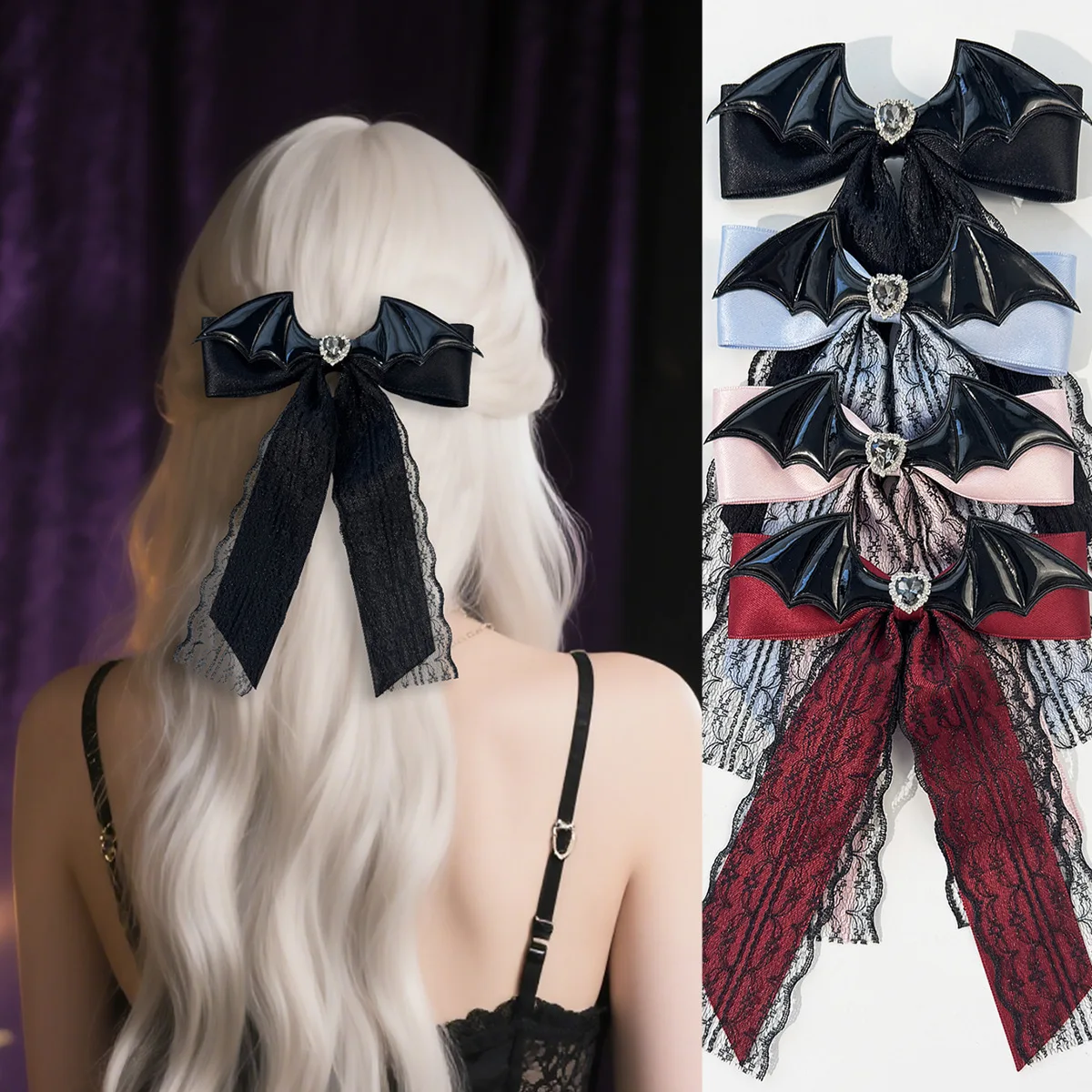 

Halloween lace love bow hairpin dark sweet cool multi-colored hair accessories girl fashion spice hairpin