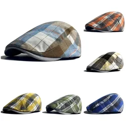 Beret Women's Spring Summer Thin Breathable Cap Men's Literary Retro Plaid Forward Hat Plaid Painter Hat