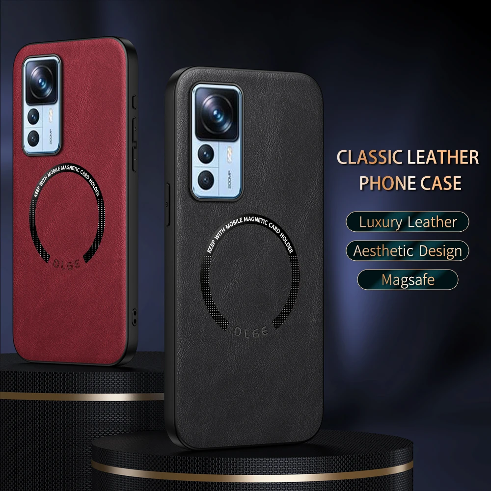 

For Xiaomi 12T 12T Pro Fine-Hole PU Cow Pattern Leather Outer Magnetic Ring Soft Edge Anti-Drop Phone Case