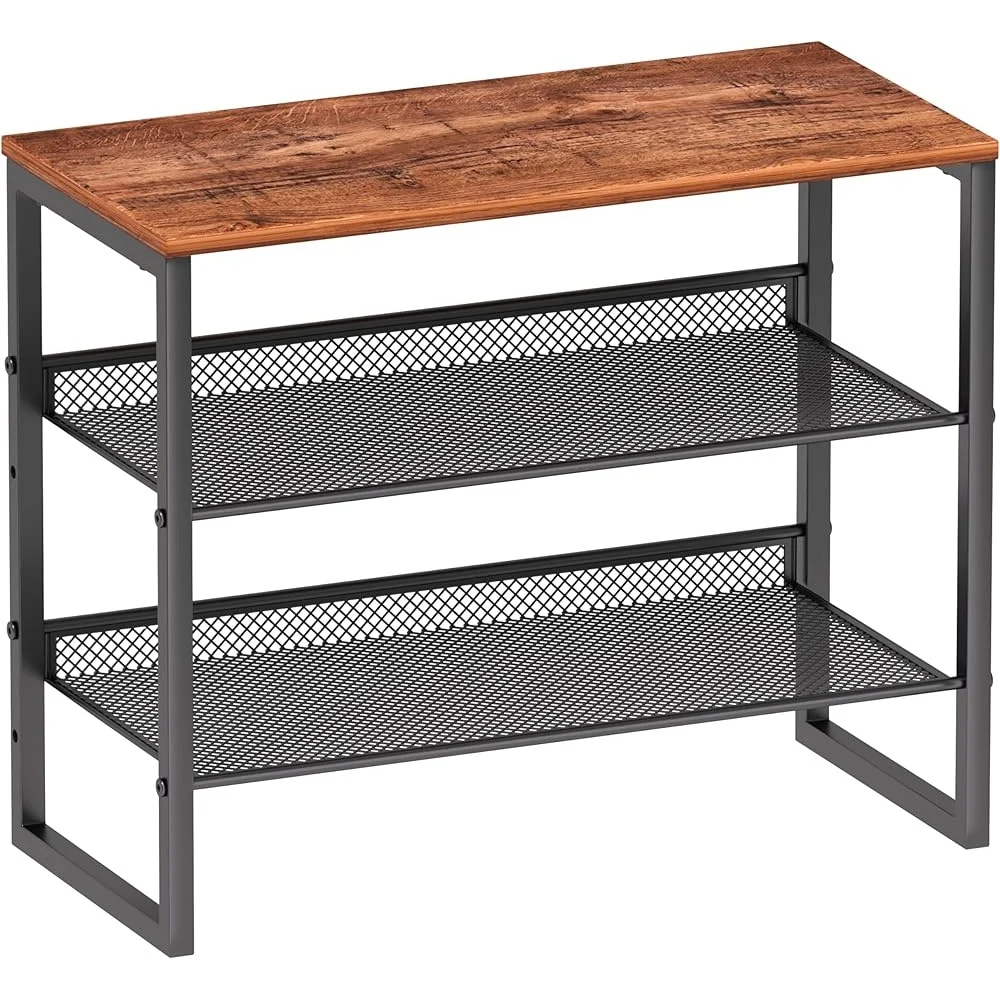

Sturdy Steel Shoe Rack Organizer Industrial Design Closet Entryway Storage Versatile 3-Tier Mesh Shelves Easy Assembly