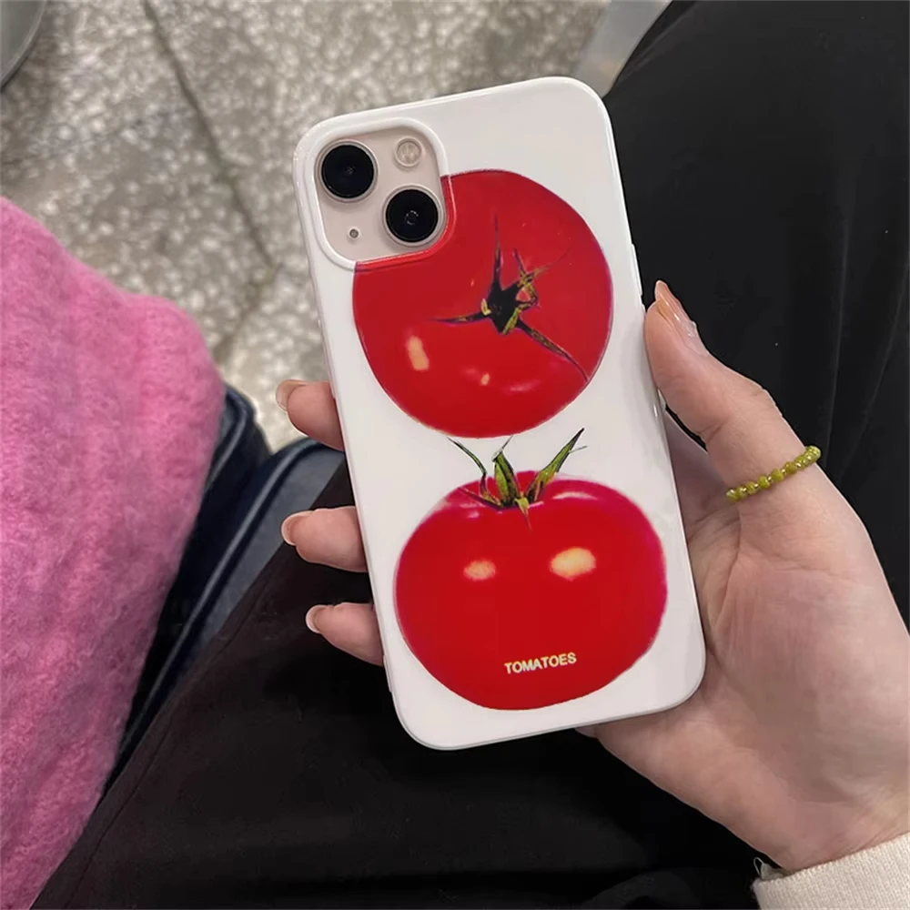 Ins Japón Corea lindo patrón de tomate funda de teléfono de gelatina para iPhone 16 ProMax 15 14 Plus 13 12 11 Pro cubierta trasera de silicona a prueba de golpes