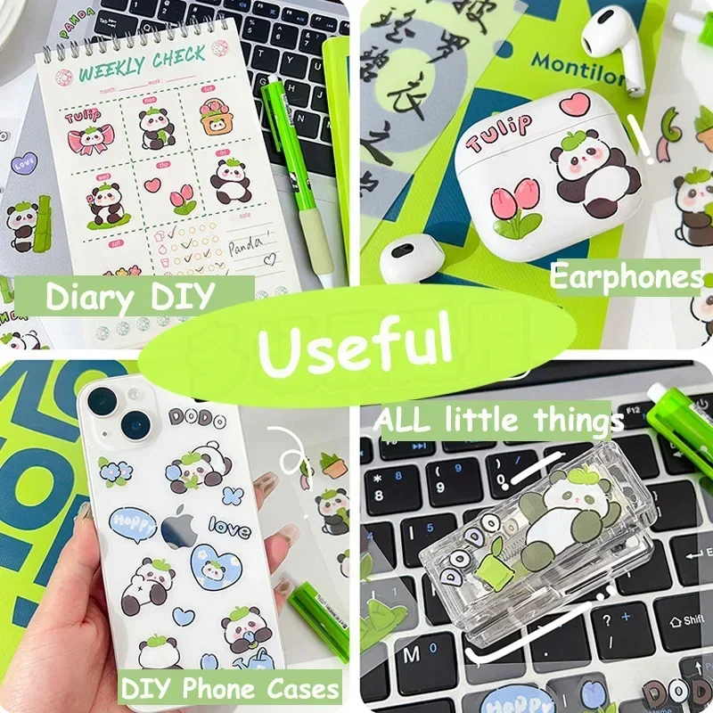 10Sheets/set Cartoon Panda Stickers PET Transparent Sticky Decoration DIY Cups Diary Planner Stickers for School Gift Kids Girl