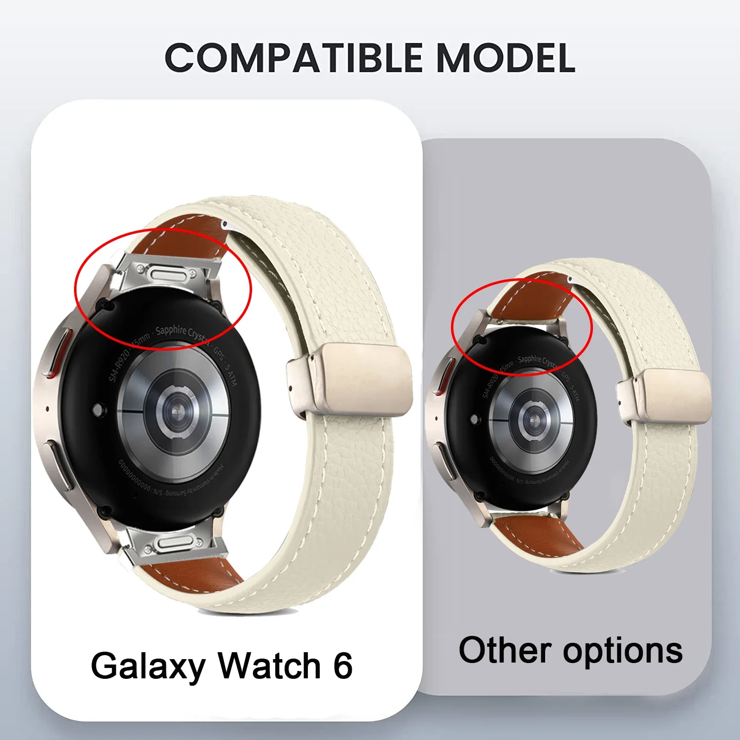 No Gaps Leather Band for Samsuang Galaxy Watch 6 5 4 40 44mm 20 22mm Magnetic Buckle Strap for Galaxy Watch 6 4 classic 43 47mm