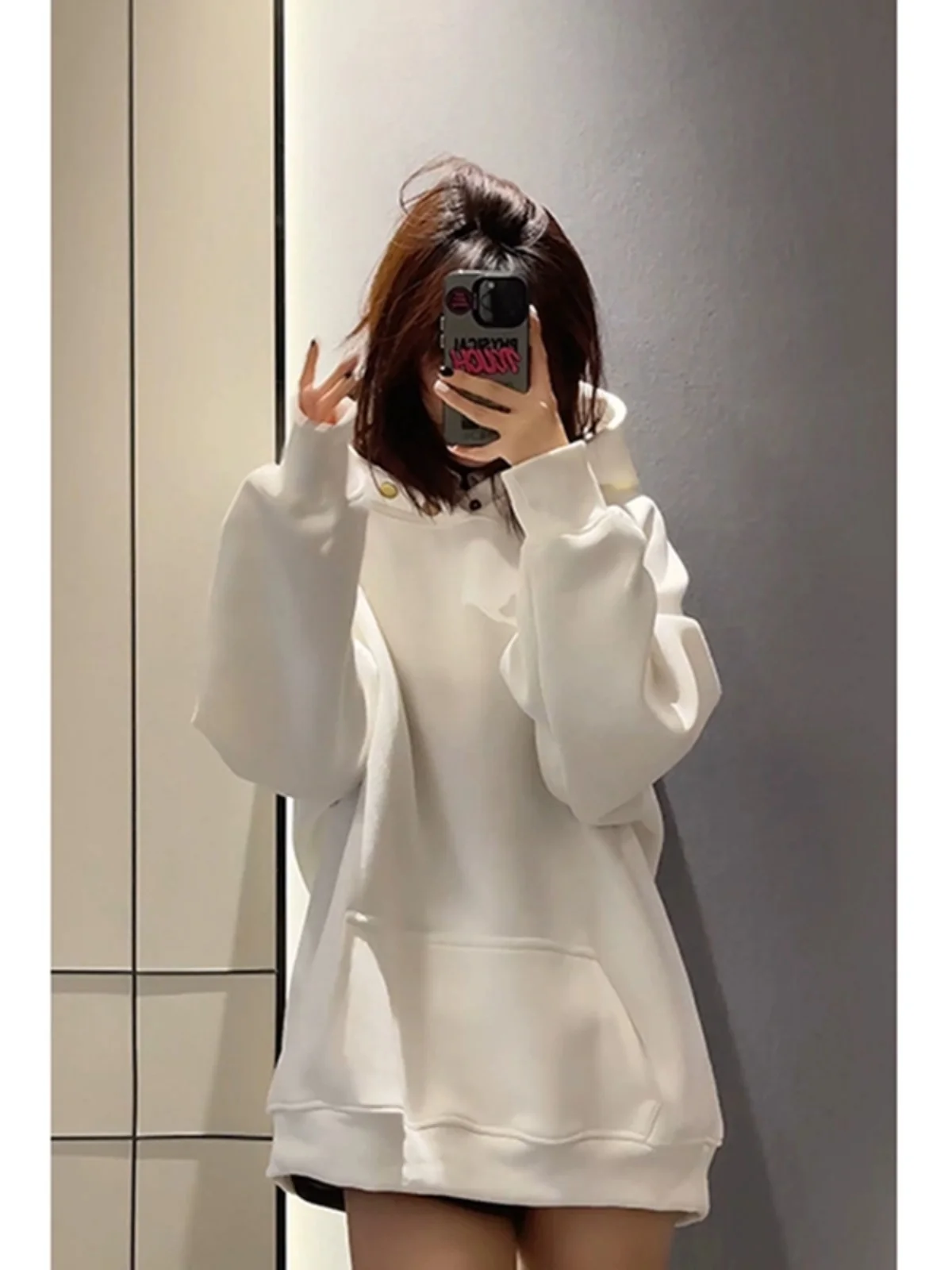 

American Sle Heavyweight Button Hoodie Men's Autumn Winter Fce Lined Large Cap Jaet Couple Qingdao Jimo Hat Hoodie