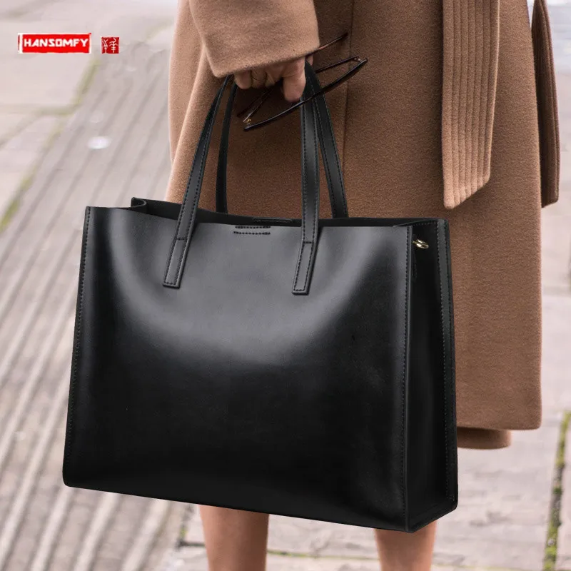 Women's Bag 2024 New Female Handbags 14 Inch Laptop Bag Fashion Briefcase Genuine Leather Commuter Portable Shoulder Tote Bags