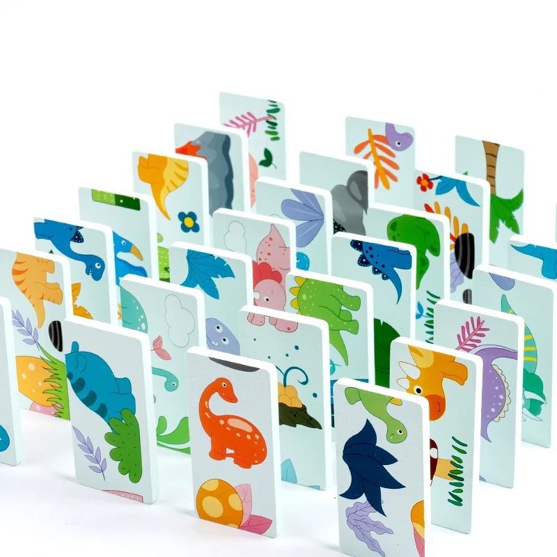 Jouet en bois dinosaure dominos, jeu de relais d'appairage d'ombre animale, Images assorties, jouets éducatifs Montessori pour enfants