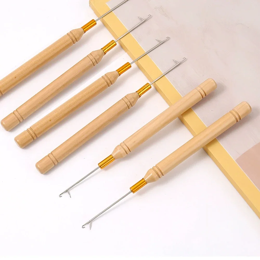 

Wooden Handle Hook Needle Lace Wig Making Tool Knitting Micro Rings Loop Hair Extension Weaving Sewing Kit