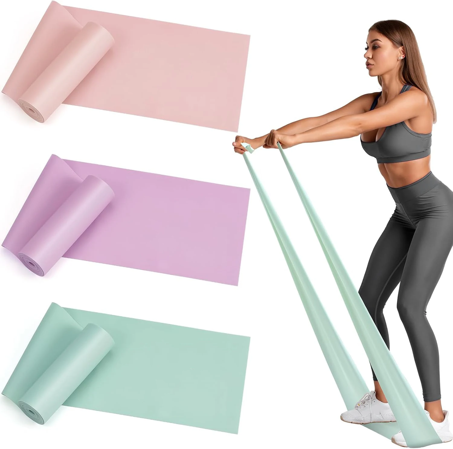 Yoga Pilates Resistance Band Long Training Stretch Bands for Physical Therapy Lower Body Home Gym Strength Elastic Exercise Band