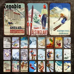 Vintage Skiing Kitzbuhel Austria Metal Sign Retro Tin Plaque for Ski Slopes Decoration Sport Wall Decor Iron Painting