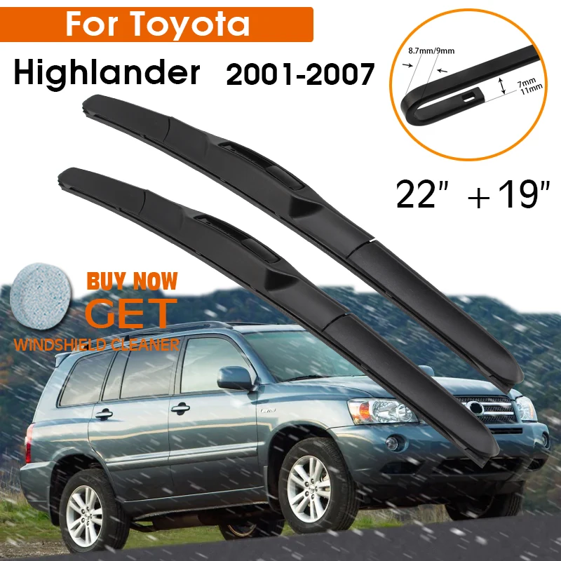 

Car Wiper Blade For Toyota Highlander 2001-2007 Windshield Rubber Silicon Refill Front Window Wiper 22"+19" Auto Accessories