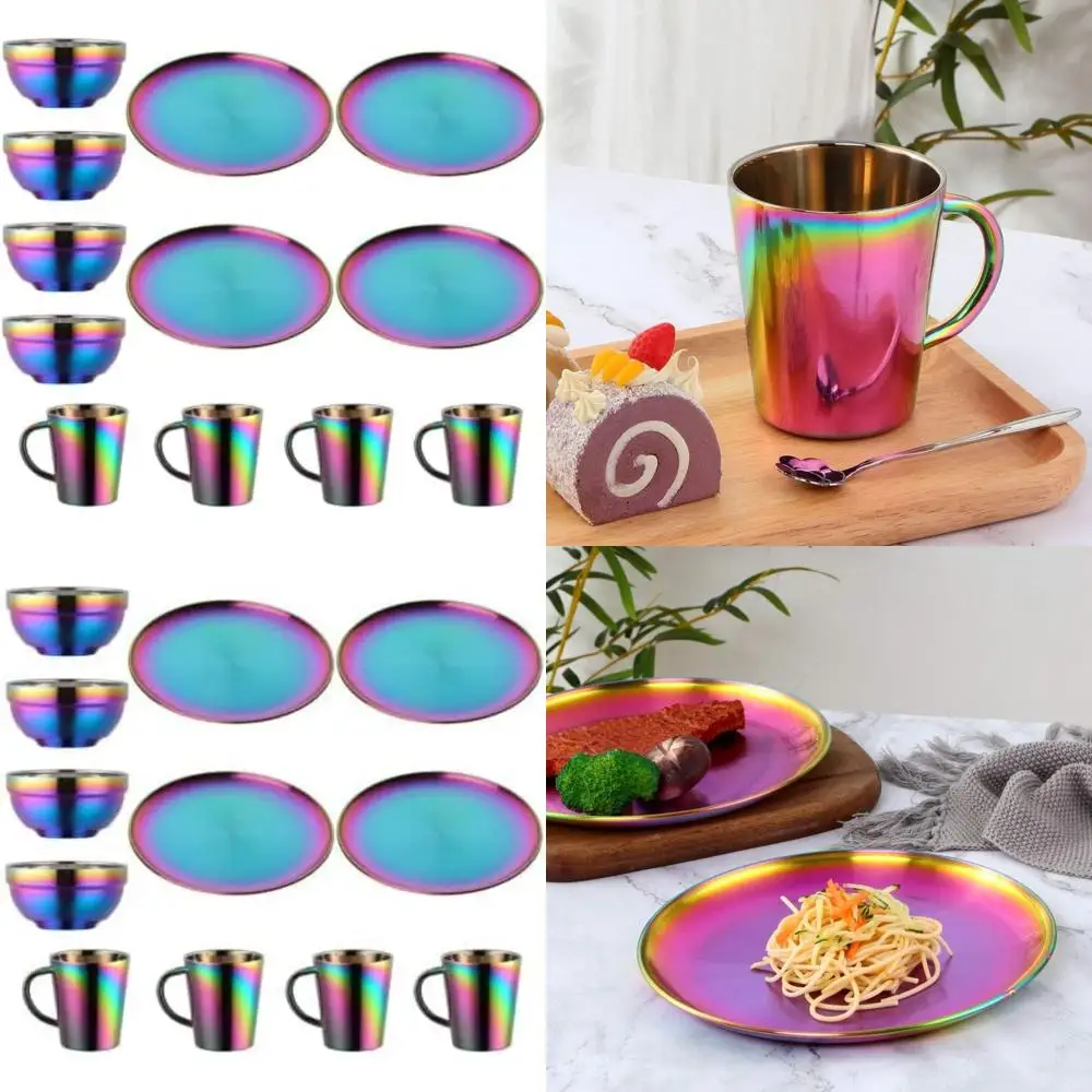 

Stainless Steel Dinnerware Set: 12-Piece Including Plates, Bowls, Espresso Cups, Pasta Bowls, and Insulated Coffee Mugs - Kitche