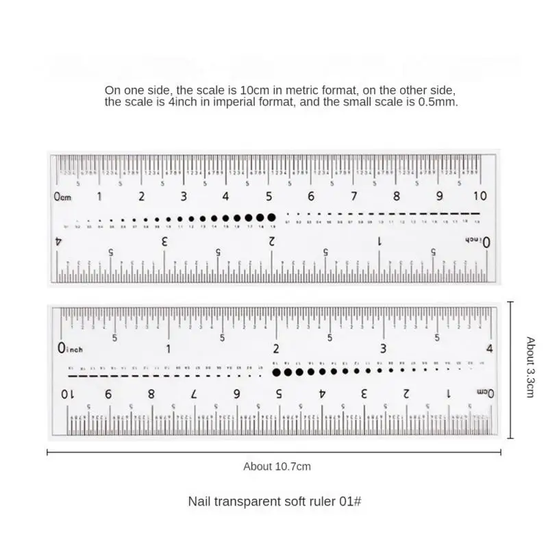 Régua transparente para medir unhas, 1/2/3 peças, para identificar pontas de unhas falsas acrílicas, strass, tamanho de joias, portátil, medição macia