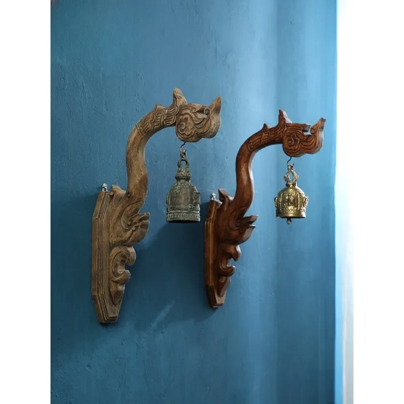 South East Asia style solid wood copper bell wall hanging Thai spa club hotel home entrance wall decoration