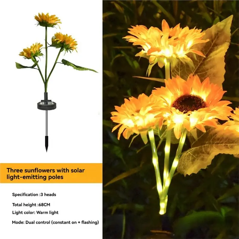 BMBY-Outdoor Waterproof LED Sunflower Light& Glowing Branches Solar Powered Sunflower Stakes Lawn Lamp Ground Insert