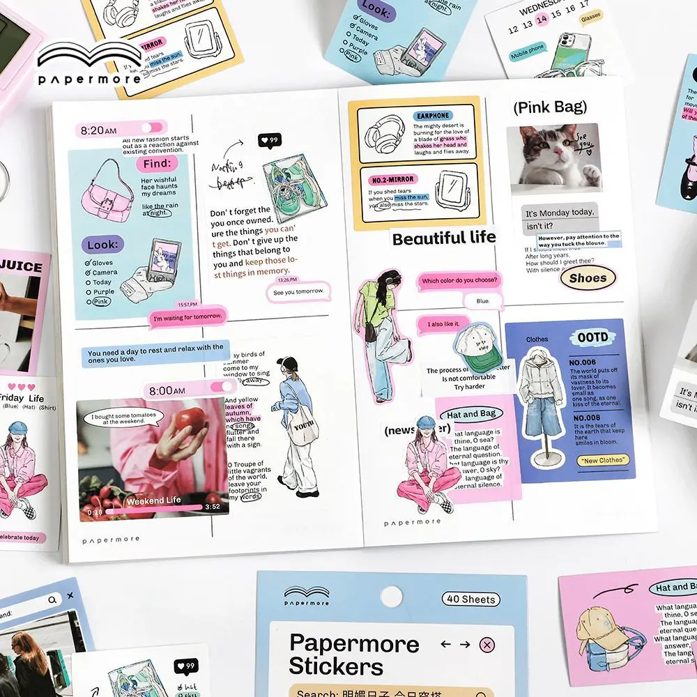 

40 листов/1 набор: Наклейки для скрапбукинга «Яркий день» в стиле каваи, для дневника, планировщика, декоративные канцелярские товары