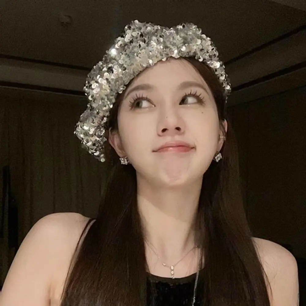 Thin Glitter Sequin Beret Big-headed Cloud Retro Style Sparkling Sequin Beret Octagonal Shape Newsboy Cap Night Club