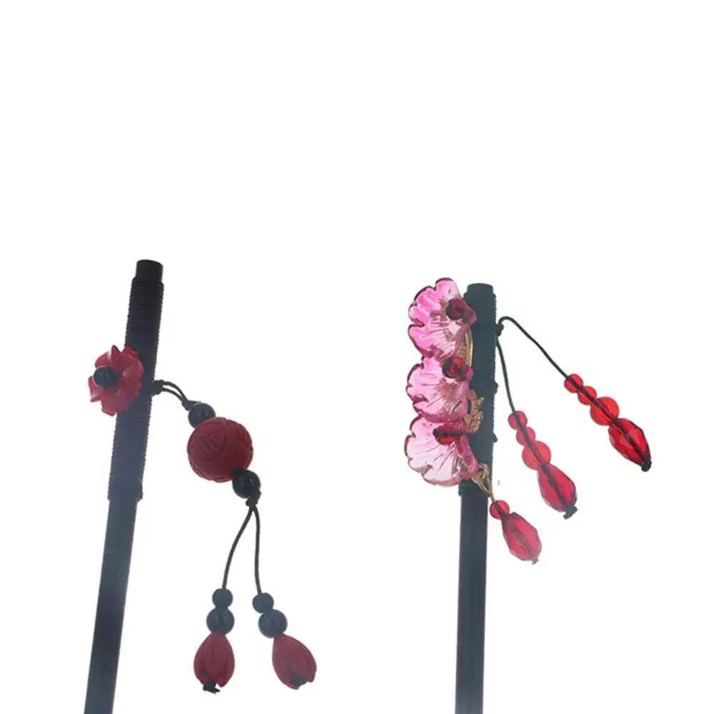 Classical Flower Wooden Hair Stick Red New Year Hanfu Hairpin Hair Sticks for Buns Chinese Style For Girl