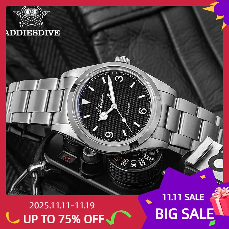 

ADDIESDIVE 36mm NEW Watch For Men Stainless Steel VH31 Bubble Mirror Pot Cover Glass Quartz Watches AD2096 Relojes Para Hombres