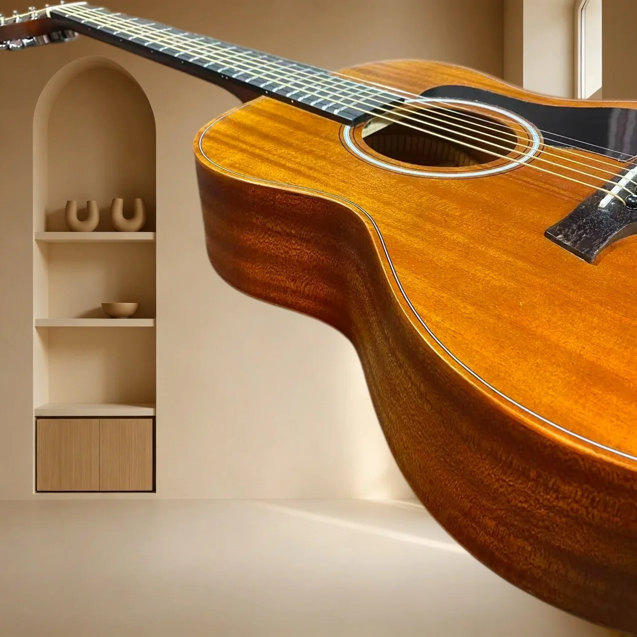 36 Inch GS MINI GA Shape Solid Mahogany Acoustic Guitar Tiger Grain Warm Natural Finish Fingerstyle Strumming Folk Guitar