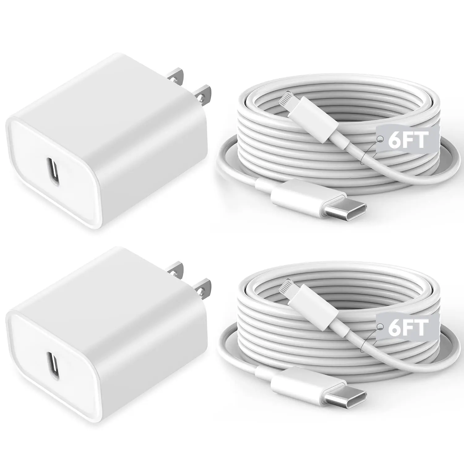 

20W USB-C Fast Charger with 6FT C to Lightning Cable 2Pack Wall Charger for Mobile Phones
