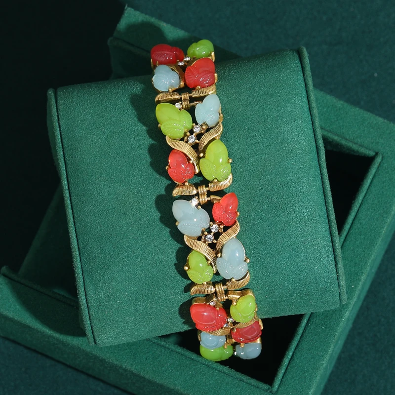 

Vintage Glass Colored Leaf Charm Bracelets Gold Plated For Women Wedding Bridesmaid Elegant Retro Classic Accessories 2026 Trend