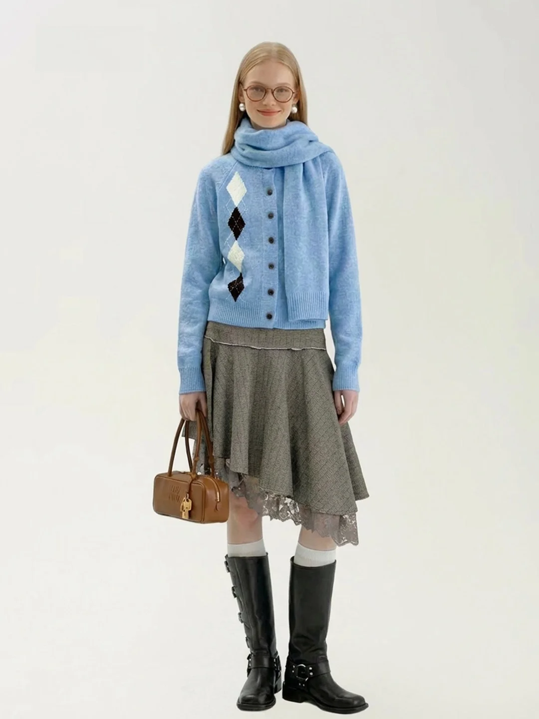 

AHMI High Waist Asymmetric Embroidered Lace Trim Patchwork Midi Skirt Women's Faion Spring 2026 Versatile Loose Fit Skirt