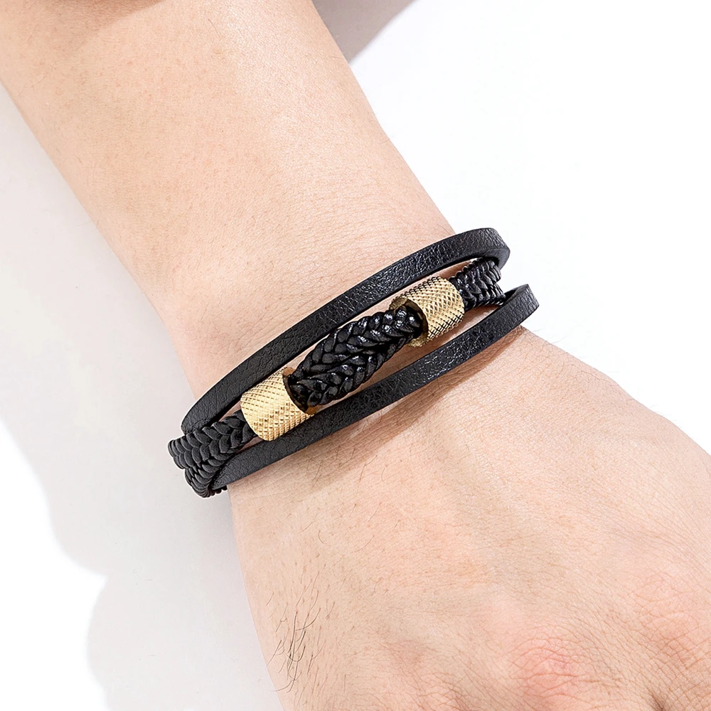 TYO-جلد طبيعي المنسوجة سوار للرجال ، Vintage سوار حلية ، الفولاذ المقاوم للصدأ ، المغناطيس مشبك ، الجملة الإكسسوارات ، دروبشيبينغ