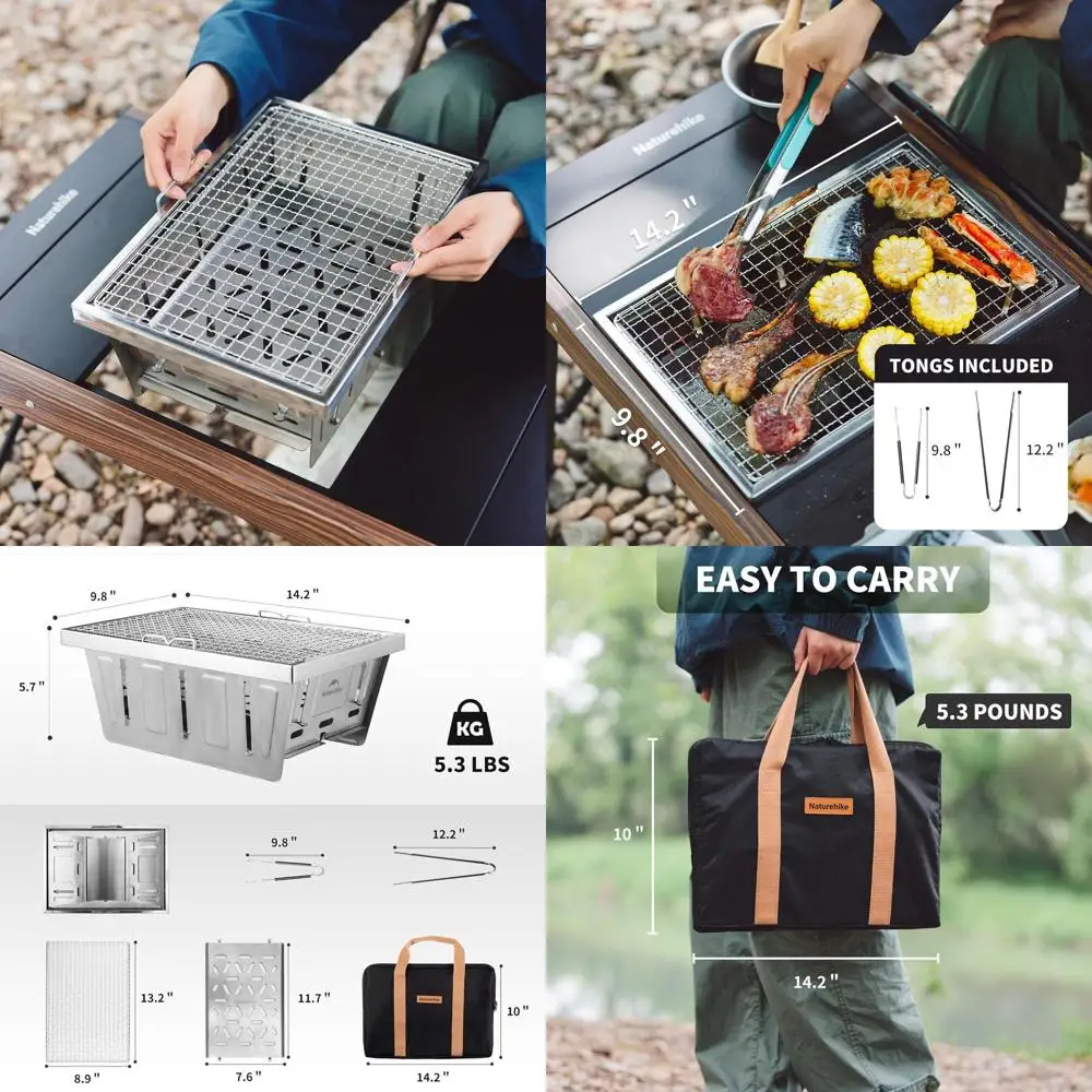 

Портативный уличный гриль для барбекю с щипцами и сумкой для переноски, идеально подходит для кемпинга и приготовления пищи в автомобиле