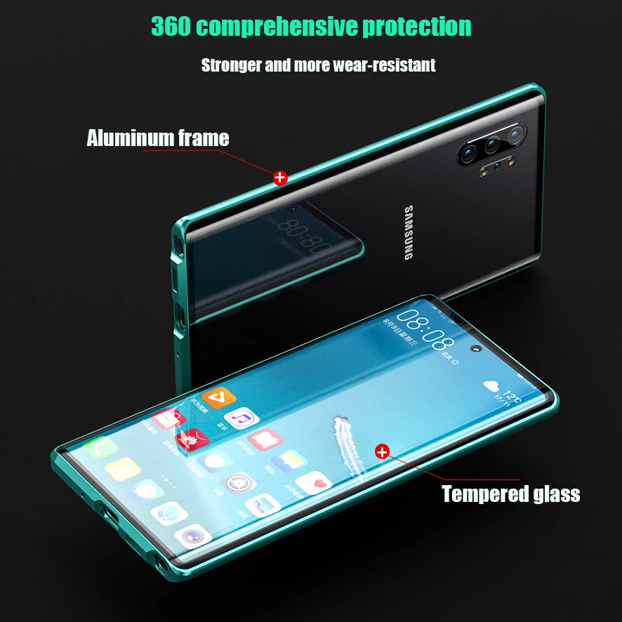 Double sided glass magnetic metal shell Samsung A70 A51 A71 A72 A73 A21S A22 A32 A13 A33 A31 A12 A52 A53 A55 A54 A14 A24 cover