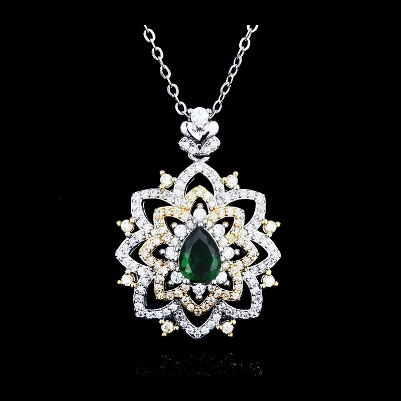 لايف ستريم جديد الدانتيل الدانتيل لونين الكهربائي محاكاة الزمرد قلادة، الفاخرة مايكرو مطعمة عالية الكربون الماس قلادة #1
