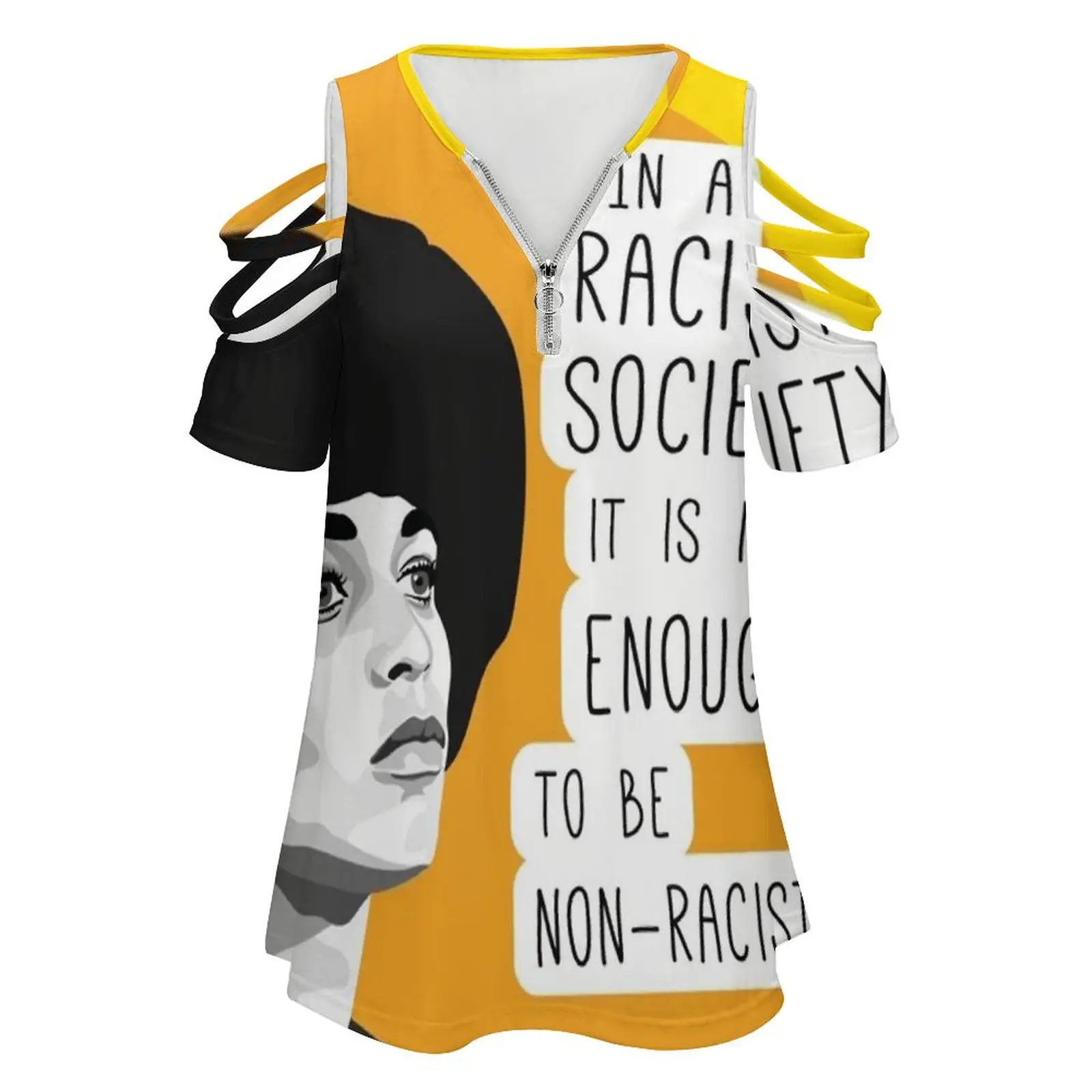 Angela Davis Anti-Racism Quote Fashion Print Women Ladies Girls T-Shirt Harajuku Round Neck Short Sleeve Tops & Tees Angela