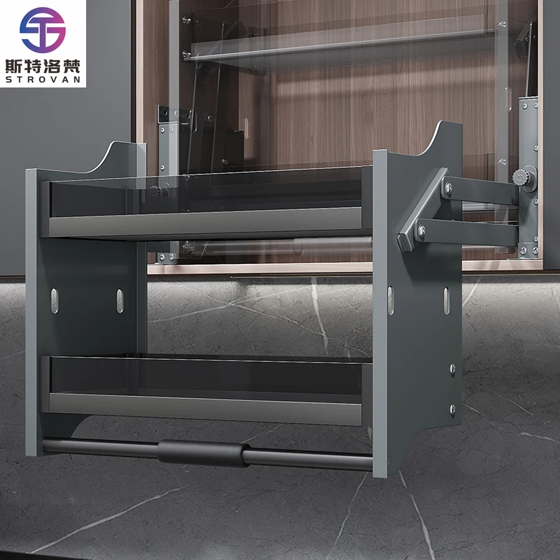 

Kitchen Storage Upper Cabinet Pull Down Plate Rack Double Layer Pull Lift Lifting Basket