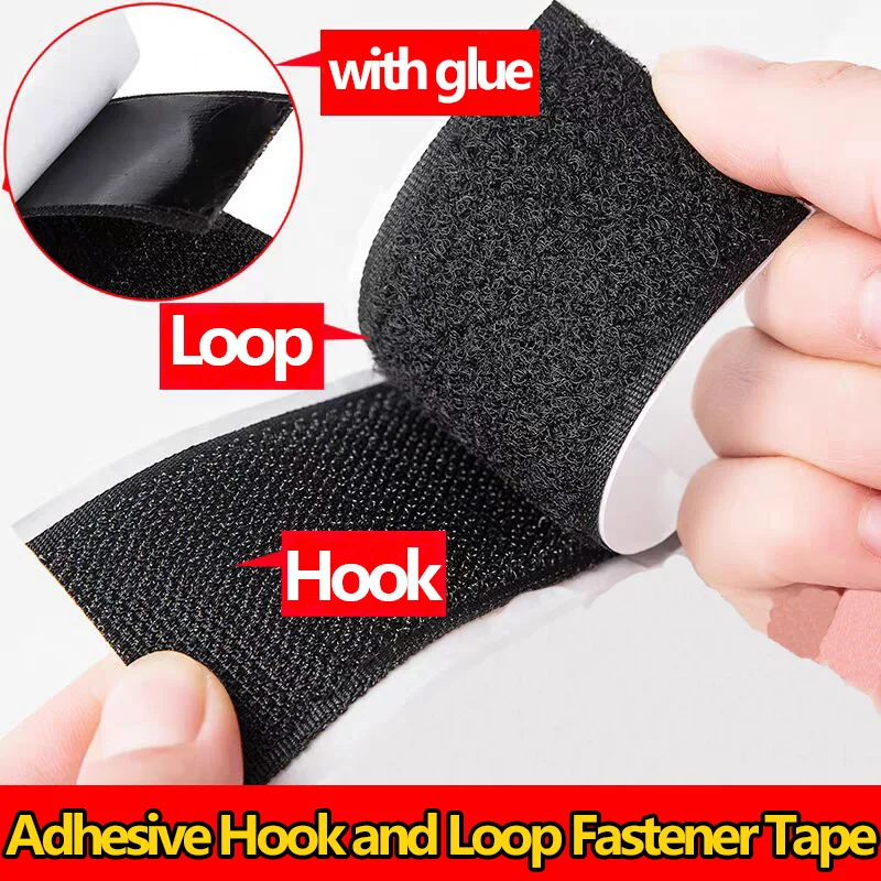 1Meter Strong Self-Adhesive Hook and Loop Tape, 20-50mm Nylon Strap Anti Slip Rug Fastener Tape for Home, Office, Car, DIY Craft