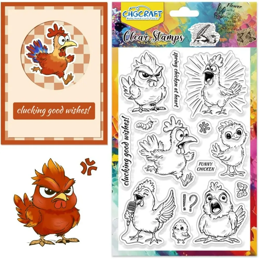 Transparente Stempel mit Cartoon-Huhn, lustige Tier-Stempel, transparente Silikon-Stempelsiegel für DIY Scrapbooking, Fotoalbum