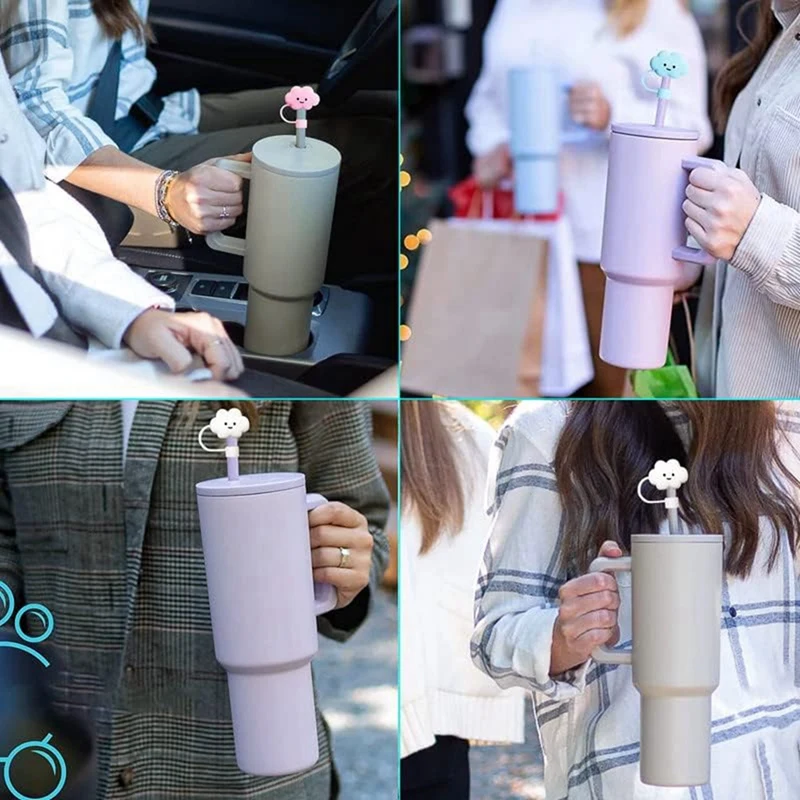 3 Piece 30&40Oz Tumbler Straw Cover White & Pink & Blue 8Mm Cloud Shape Straw Covers Cap Straw Protectors