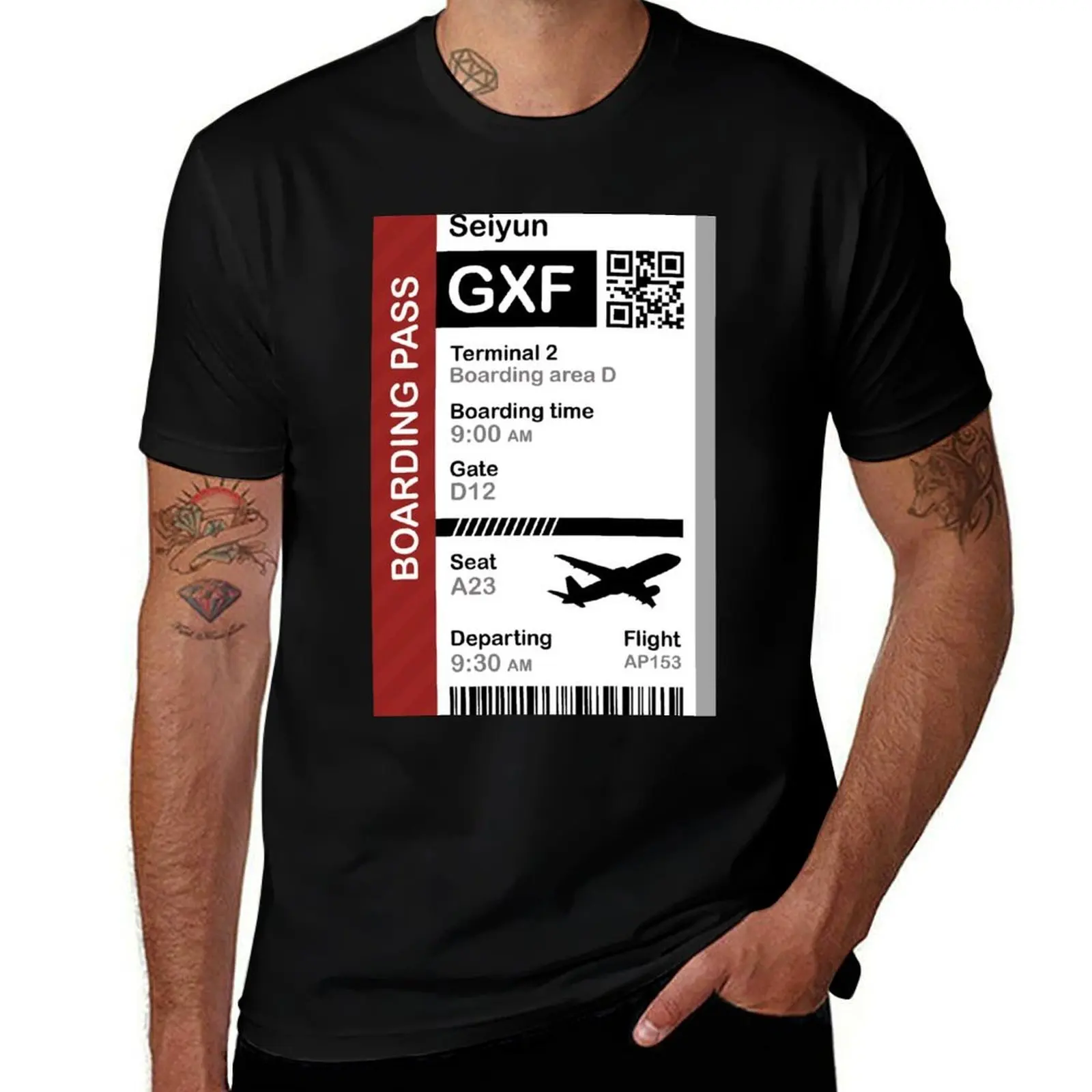 Seiyun Boarding Pass Flight Destination Ticket T-Shirt Plus Size Non-Shrink T-Shirt