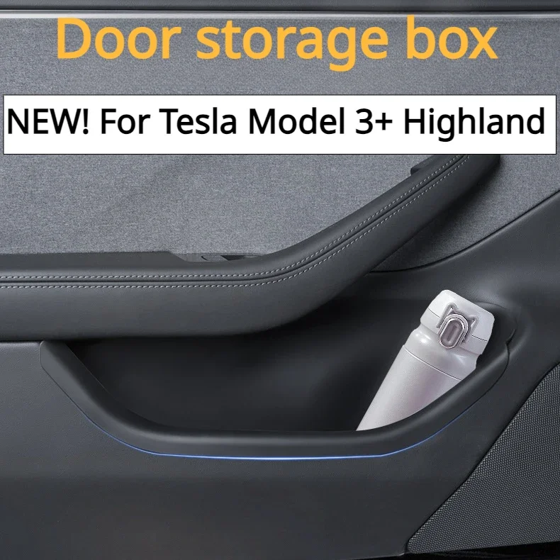 Door Storage Box for Tesla Model 3+ Door Handle Armrest Tray Organizer Silicone Full Cover New Model3 Highland 2024 Accessories