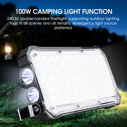 100W LED Camping Light Flashlight Wireless Charging Power Bank Function Emergency Light Waterproof Tent Lantern Work Lighting
