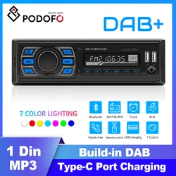 Podofo 1din Car Radio Stereo DAB radio with Bluetooth support Audio Music Stereo 12V Car player FM Radio MP3 Player USB/SD/AUX