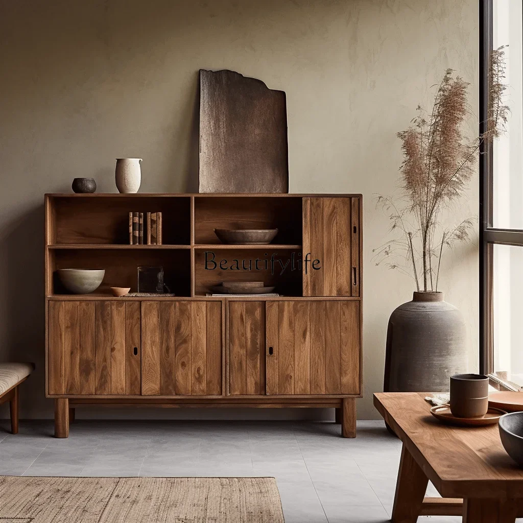 

FG52Japanese-style wabi-sabi wind old elm dining side cabinet living room storage home bed and breakfast restaurant wall cabinet